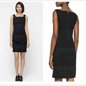 Eileen Fisher  Charcoal Stripe Square Neck Stretch Ponte Knit Sheath Dress